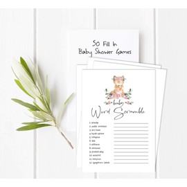 Inkdotpot 50-Pack Baby Word Scramble Baby Shower Game Cards Gender Neutral Fox Animal Party Supplies-Fun Baby Shower Game Favors