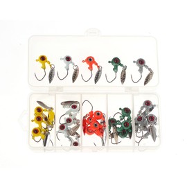 xinyee 25Pcs Jig Heads Hooks Kit Freshwater Fishing Lures with Imitation Fish Eye Painted Fishing Jig Hooks for Bass Trout Crappie 0.14oz/0.08oz