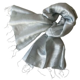 [きゃら] タイシルク ストール 幅広 大判 無地 絹100% シルバーグレー