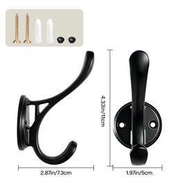 Ruiziiz Black Towel Hook 6 Pack Coat Robe Hook Heavy Duty Metal Double Bathrobe Hook，Black Towel Hooks for Bathrooms Kitchen Closet Garage (588black, 6)"