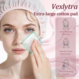Vexlytra Large Cotton Pads for Face (150 Count) – Upgraded Edges, No Tear & Lint-Free, Triple-Layer Thick Rounds for Makeup Remover, Toner, Exfoliation & Skincare