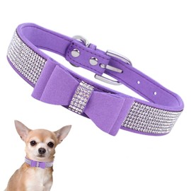 Small Dog Collar Puppy with Rhinestone Bow Knot Crystal Diamond Colorful Bling Girl Puppy Cat Collars Light Purple XXS
