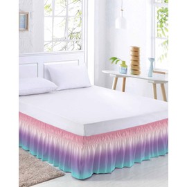 Coloredd Rainbow Bed Skirt Queen Size 16 Inch Drop, Adjustable & Elastic Wrap Around Bed Skirts Pleated Luxury Dust Ruffles for Twin Full Queen Cal King Base Bed, Ombre Purple Pink Teal Color Art