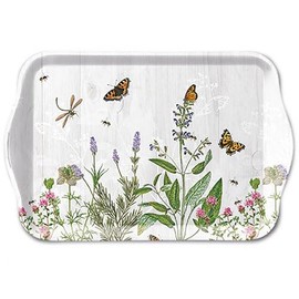 Ambiente Small Decorative Tray 13 x 21 cm Melamine Herbs Garden Butterflies Series Herb Garden