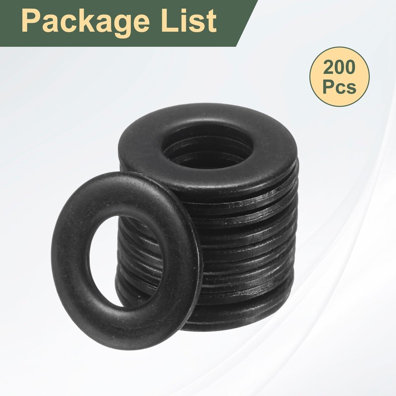 sourcing map 200 Pcs M3 Black Flat Washers, 7mm Outer