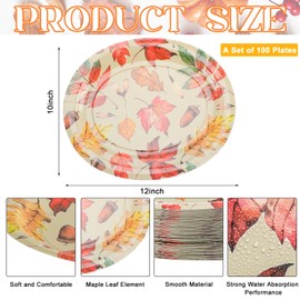 Suttmin 100 Pcs Fall Oval Paper Plates 10" x 12" Disposable Thanksgiving Dinner Plates Dinnerware Tray Thanksgiving Party Supplies Autumn Tableware Set for Family Gatherings Parties (Maple Leaf)