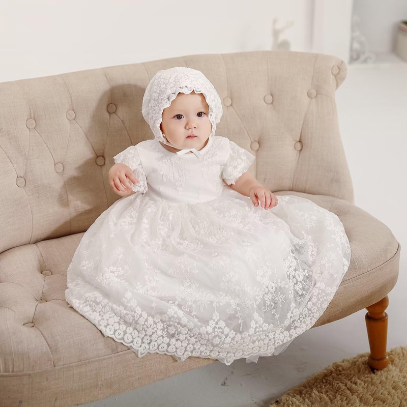 Leideur Baby Girl Christening Dress Long Blessing Dresses White Formal