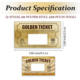 PLIGREAT 120 Pieces Golden Ticket Scratch Off Cards Blank Gift Certificates Scratch Cards Stickers for Small Business Christmas Wedding Birthday Party Raffle Activity Supply DIY Gift Scratch Off Cards