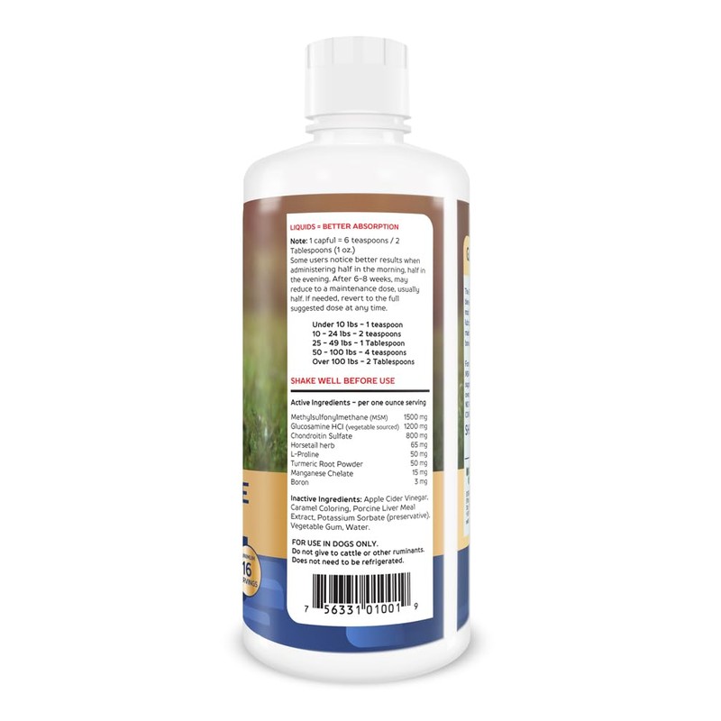 Liquid Glucosamine for Dogs, Hip & Joint Supplement with Chondroitin