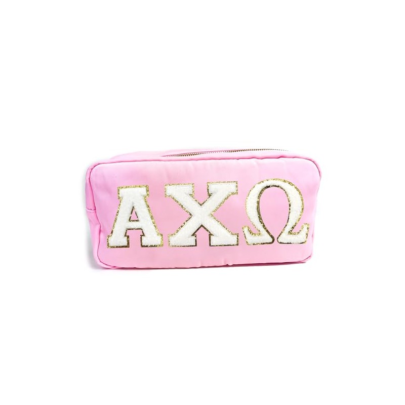 Alpha Chi Omega Nylon Makeup Travel Bag, Glitter Greek Letter