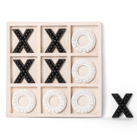 GENMOUS Wooden Tic Tac Toe Game Board for Seniors Family Indoor Game, 10.6 Inch White Rustic Giant Tic Tac Toe Coffee Table Decor, Tic Tac Toe Board Game Fun for Family Travel Outdoor Game Room Decor