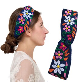 FANFAN Mexican Hand-dyed Braided Headband - Royal Sapphire Blue Floral Hair Band for Women - Day of the Dead Celebration, Beach Wedding & Gala Evening Accessories E9 (Royal Blue, One Size)