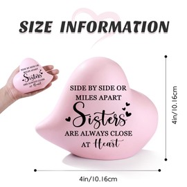 Titanape Sister Gifts from Sister, Sister Birthday Gift for Women, Ceramic Heart Pink Room Decor - Side By Side or Miles Apart, Sisters Are Always Close at Heart - Gift for Sister Valentines Christmas