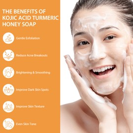 Kojic Acid Turmeric Soap with Honey For Face and Body, Kojic Acid Soap For Dark Spot, GlowingTurmeric Soap Bar for Acne Face Soap Bar For Cleansing Exfoliating Daily Face Wash 200g