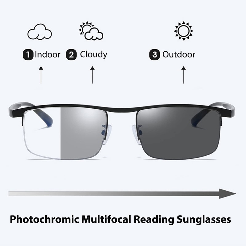 KISSOUL Photochromic Progressive Multifocus Reading Glasses Anti-blue Light Transition Multifocal