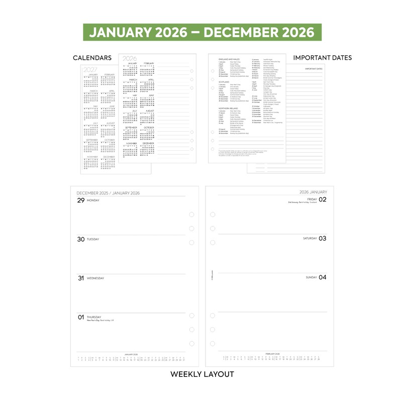 2026 A5 size week on two pages diary organiser refill