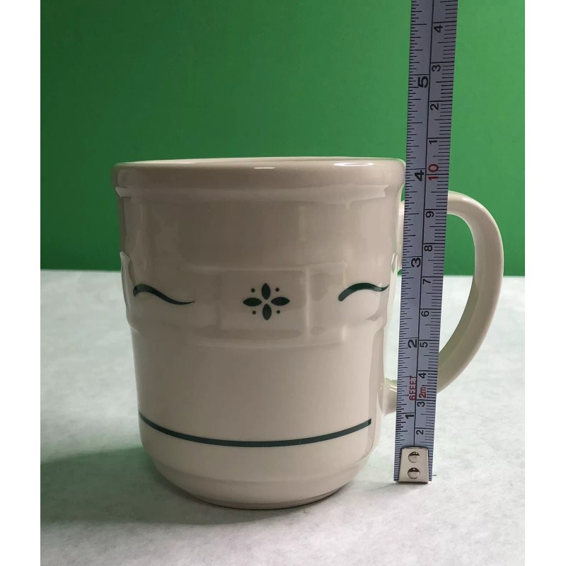 Longaberger Pottery Woven Traditions Heritage Green Mug, USA 4.25”
