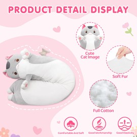 Long Cat Plush 5 Sizes, 120% Extra Filling Giant Plushness Body Pillow, Kawaii Cute Gray Cat Stuffed Animals Soft Stuffed, Extra-Long Pillow Cat Plushies Gift for Girls Kids 44"