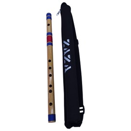 Professional 6 Holes Polished Bamboo Flute - (Indian Flute) With Carry Bag (Scale-E)