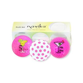 Golf Balls - Happy Hour Fun Printed Golf Ball Set It's 5 O'Clock Somewhere & 19th Hole on Neon Pink, White/Pink Polka Dot Golf Ball Sleeve