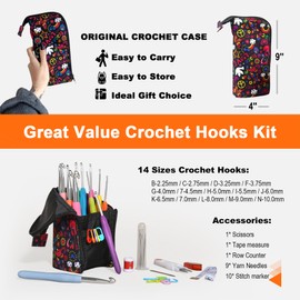 YOJOB - Juego de ganchos de ganchillo de 14 tamaños, 2,25 mm - 10 mm, juego de ganchos de ganchillo ergonómicos para artritis y principiantes, con funda de ganchillo y accesorios