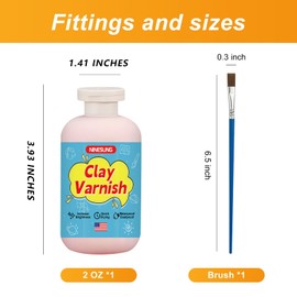 Ninesung Clay Varnish, Air Dry Clay Glaze, Gloss Signature, Clay Sculpture Sealant, Glossy Clay Varnish, Varnish for Polymer or Air Hardening Clay, Clear Gloss Varnish for Clay (Clear, 4 oz)