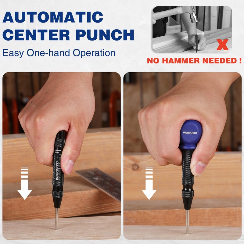 WORKPRO 2PCS Automatic Center Punch with an Extra Replacement Tip,