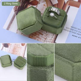 Sightor Velvet Ring Box, Octagon Velvet Jewelry Ring Box Storage 2 Slots Ring Holder Box for Proposal, Engagement, Wedding Ceremony (Olive Green)