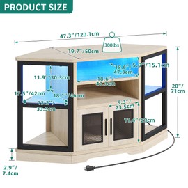 YITAHOME Corner TV Stand for 55/50 Inch TV, Farmhouse TV Stand with LED & Power Outlet, Entertainment Center with Storage, TV Media Console Cabinets for Living Room, White Oak