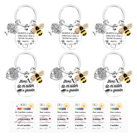 GADITIEK Teacher Gift, Teacher Keyring Set with Bee and Heart Pendant, Thank You Gift with French Word, Silver, Bee