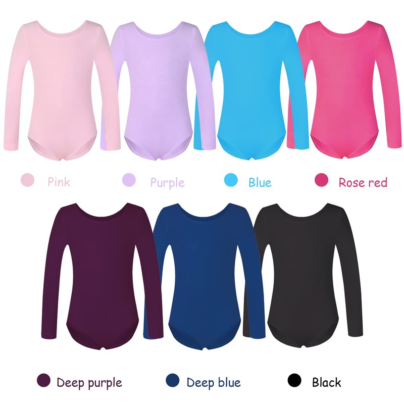 Girls Long Sleeve Team Basic Leotards For Kids, Cerulean, 4-6