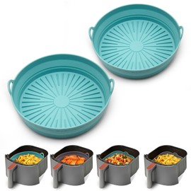 Square Silicone Air Fryer Liners - 8 Inch Reusable Air Fryer Pot，Easy to Clean Pot for 5.8 to 8 Qt Air Fryer Baking Tray Oven Accessories (1p-round-blue)