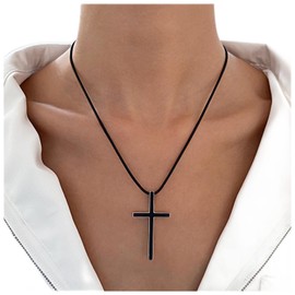 Inilbran Boho Black Cross Necklace Choker Black Leather Necklace Choker Punk Cross Crucifix Necklace Vintage Jesus Cross Necklace Gothic Leather Rope Necklace Jewelry for Women and Girls