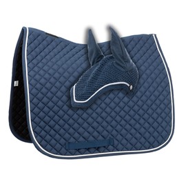 Equinavia Voss Dressage Saddle Pad and Crocheted Bonnet Set - Bluestone Blue/White - Horse