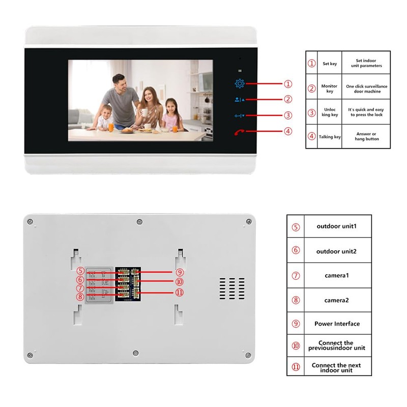 Xavhal Video Doorbell with 7-inch LCD Monitor, Wired Indoor Night