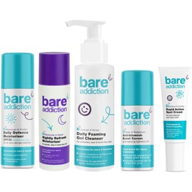 Bare Addiction Everyday Skincare Kit: Day and Night Moisturiser, Rapid Action Spot Cream, Anti Blemish Boost Serum and Daily Foaming Gel Cleanser