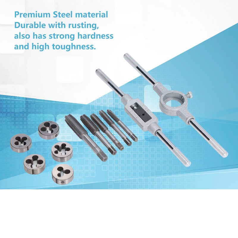 12Pcs Drill Tap Die Wrench Manual Thread Tapping Tool Set