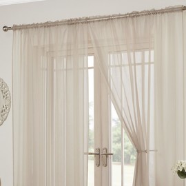 Tony's Textiles Lucy Slot Top Pair of Voile Curtains - Natural Cream (57" Wide x 54" Drop)
