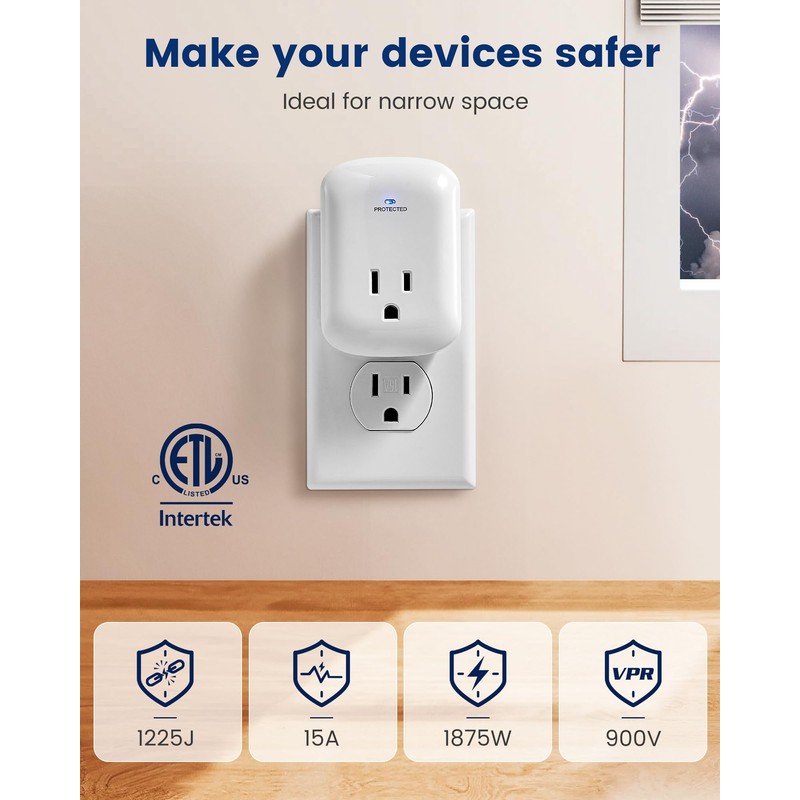 SURAIELEC Surge Protector, 1225J Wall Surge Protector Outlet with 900V