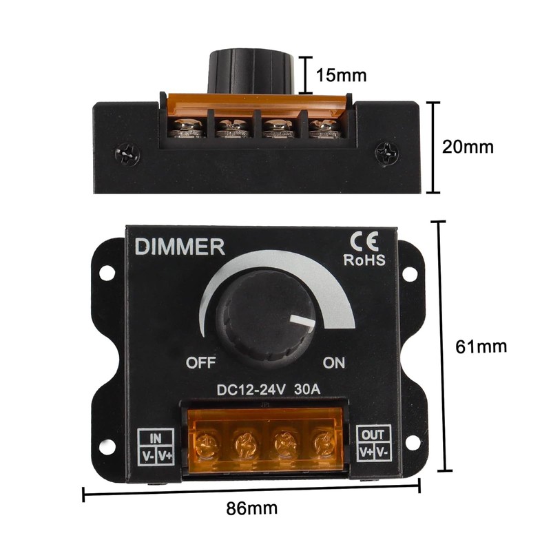Leloco LED Light Strip Dimmer DC12V/24V PWM (Continuous Dimming), Brightness