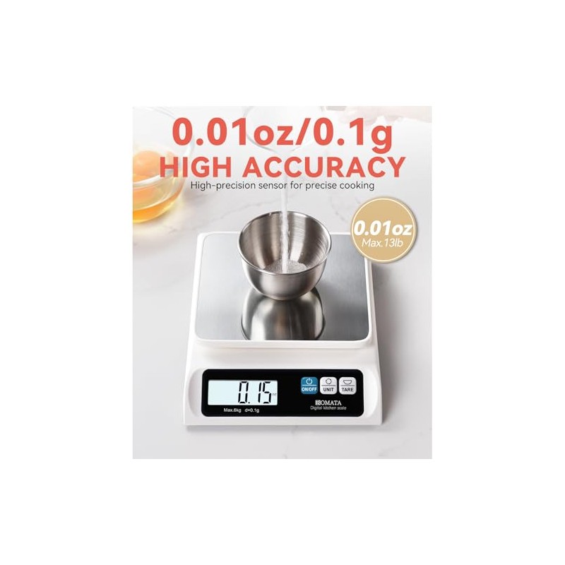 BOMATA 0.1g High Precision Food Scale, USB Rechargeable, 13lb Digital