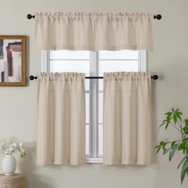 Gwine Linen Short Curtains 2 Panels Set, Light Filtering Faux Linen Textured Small Kitchen Curtains Over Sink, Rod Pocket Tier Curtain for Bathroom Basement RV Camper, Each 30" Wx24 L, 2PCS