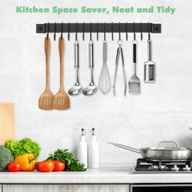 Housolution 2 Pack Kitchen Rail with 15 Hooks, 16 Inch Wall Mounted Hanging Utensil Rack Hanger for Kitchen