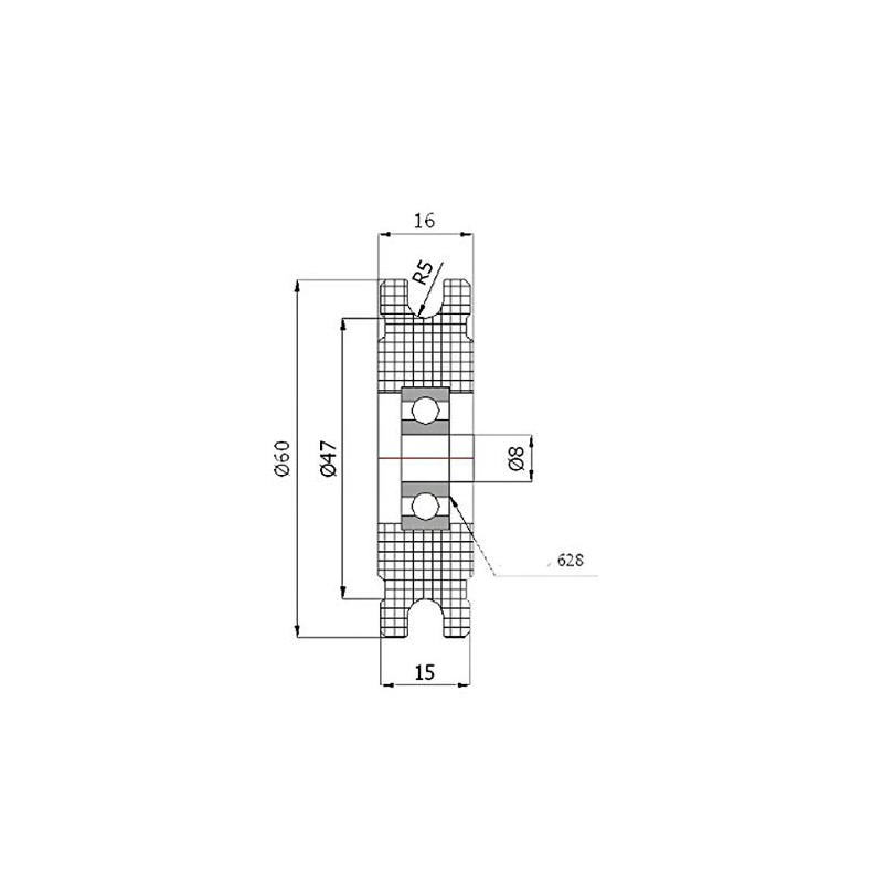ZAB-S C60/10LL/8 Profile Plastic Roller with Ball Bearing for Rope