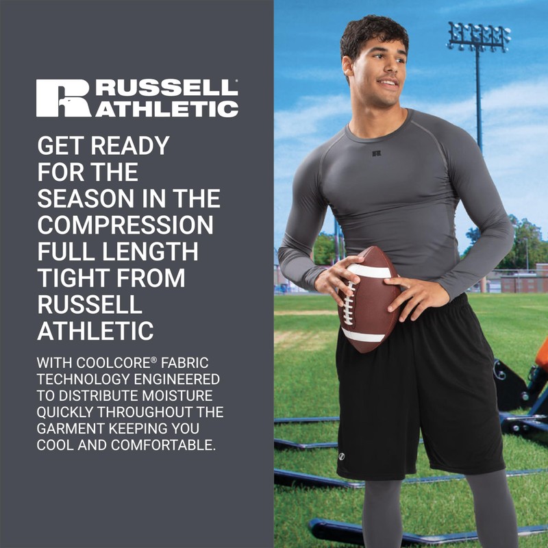 Russell Athletic Compression Full Length Tight Grid Iron Silver L