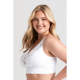 Miss Mary of Sweden Lace Dreams Elastic Long Bra Without Underwire Made from Recycled Material, White, 80A