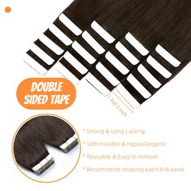 VINBAO Tape in Human Hair Extensions 18 Inch Color #2 Darkest Brown Tape ins for Women Adding Volume 20Pcs 50 Gram Straight Real Human Hair (tape#2-18Inch)