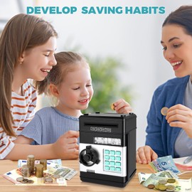 Piggy Bank for Boys Girls, ATM Money Bank Money Saving Box Safe Bank for Kids 6+, Electronic ATM Money Bank Canadian Dollars ATM Coin Bank for Christmas Birthday Gifts