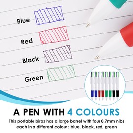 8pcs 4 Colour Pen All In One Retractable 4 In 1 Ballpoint Pen 0.7mm Ink Multi Coloured Pens School Home Office Stationery Supplies for Students Children Teachers Nurse Writing Gift