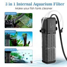 AQQA Aquarium Filter, Submersible Power Fish Tank Filter with Rainwater Aerator System Adjustable Water Flow Design, Ultra Silent Biochemical Sponge Filtration Up to Fish Tank 70 Gallon (9W-211GPH)